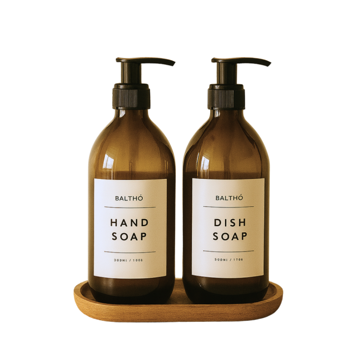 Set 2 Dispensadores Jabón Vidrio Ámbar