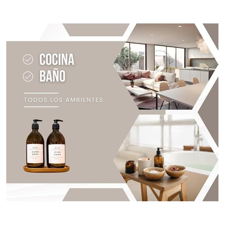 Set 2 Dispensadores Jabón Vidrio Ámbar