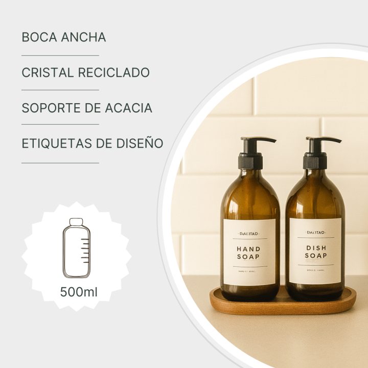 Set 2 Dispensadores Jabón Vidrio Ámbar